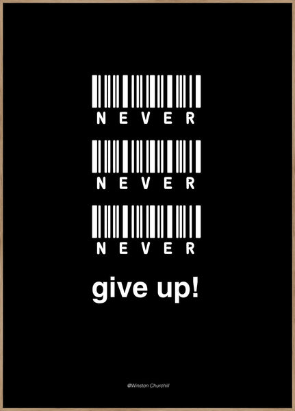Never give up | INDRAMMET BILLEDE Indrammet billede MF 30x40 Egeramme