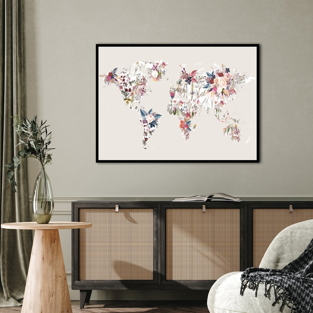 Worldmap flowers light | PLAKAT Plakat MF
