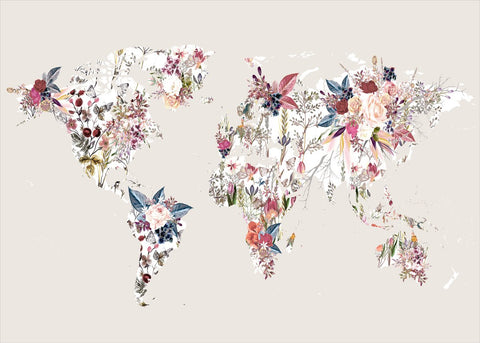 Worldmap flowers light | PLAKAT Plakat MF