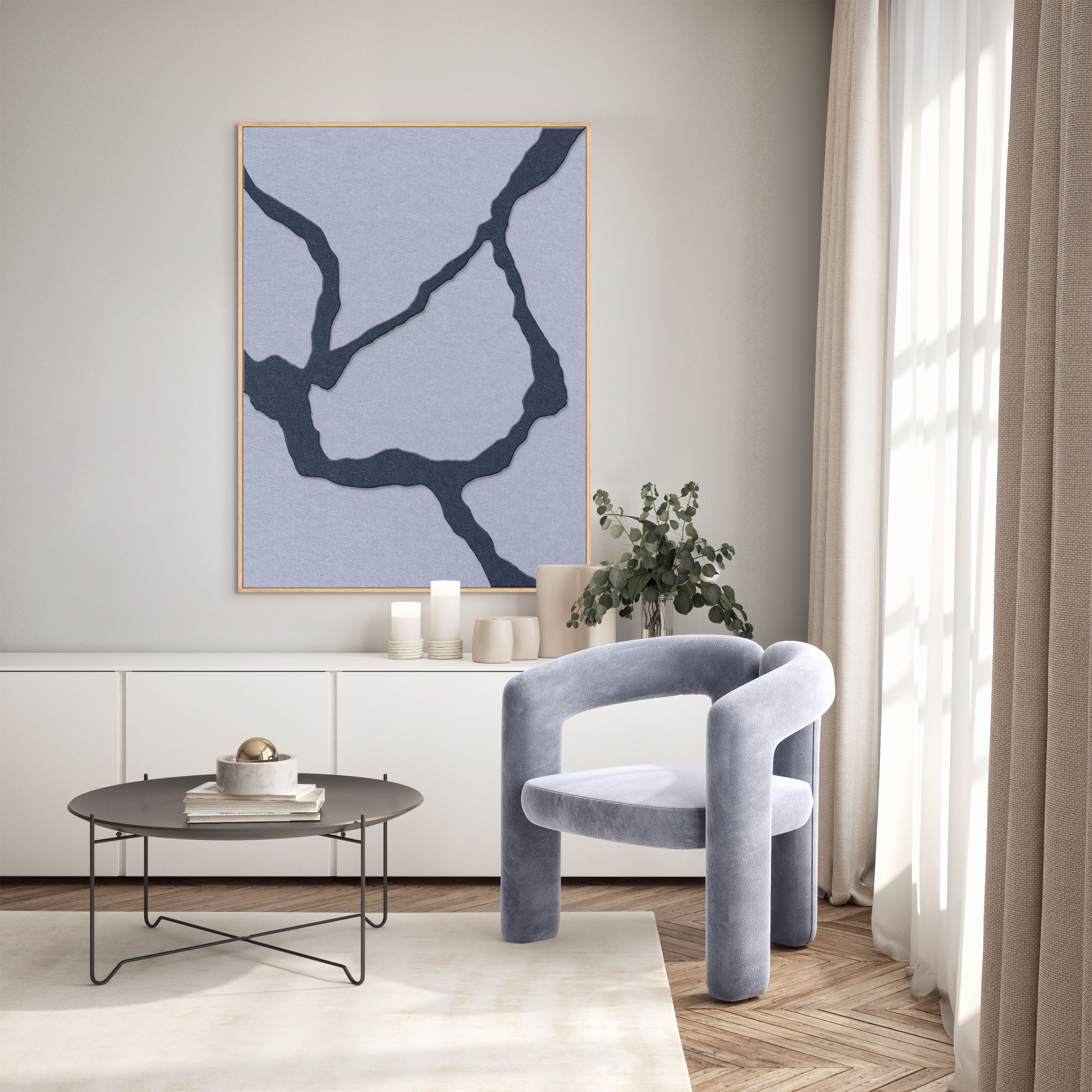 Guiet Friction 1 | ACOUSTIC ART Acoustic Art ART COPENHAGEN (DA) Ege ramme // 70x100 // Mørkeblå // Lyseblå
