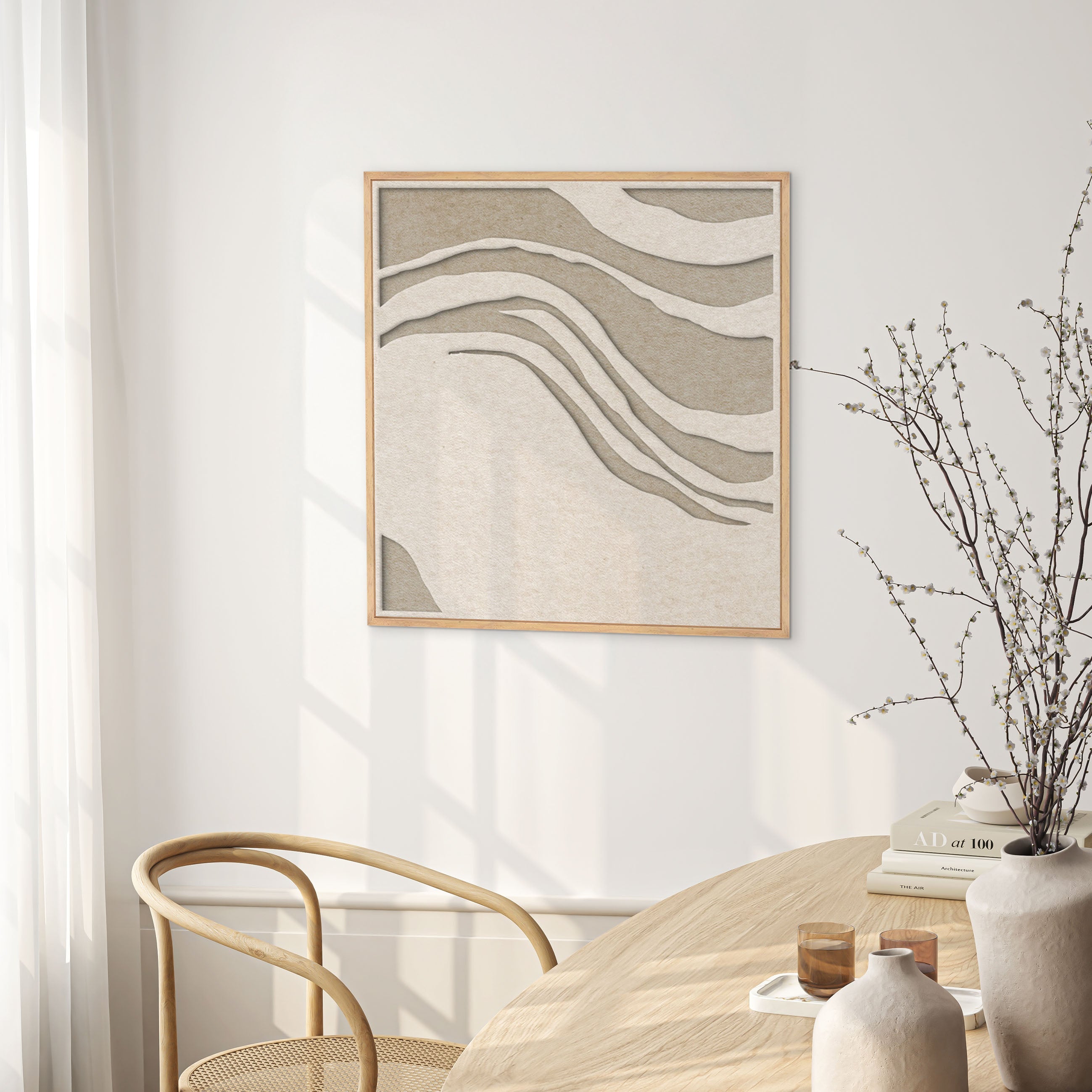 Sacred Silence square 2 | ACOUSTIC ART Acoustic Art ART COPENHAGEN (DA) Ege ramme // 60x60 // Off white // Sand