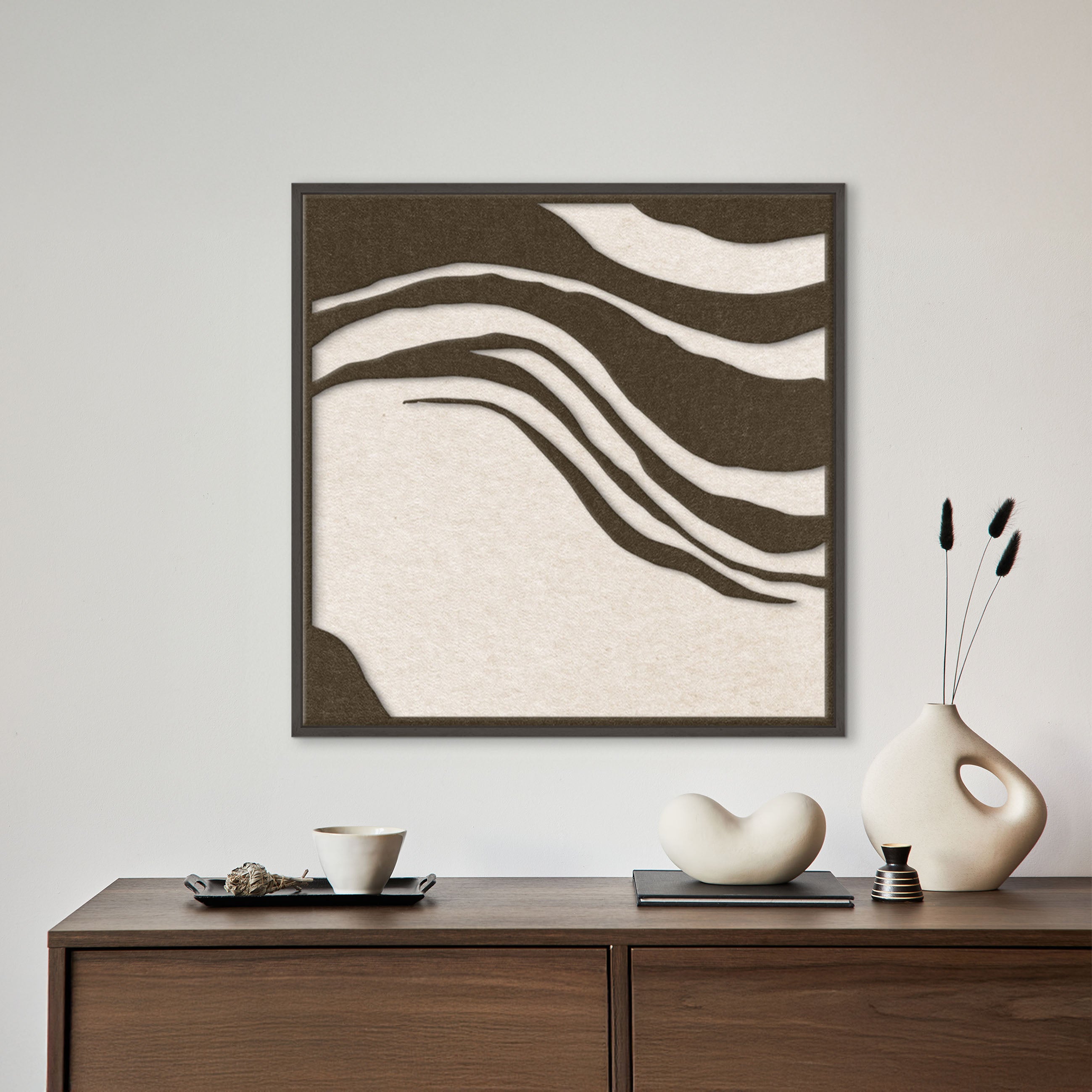 Sacred Silence square 1 | ACOUSTIC ART Acoustic Art ART COPENHAGEN (DA) Sort ramme // 100x100 // Brun // Off white