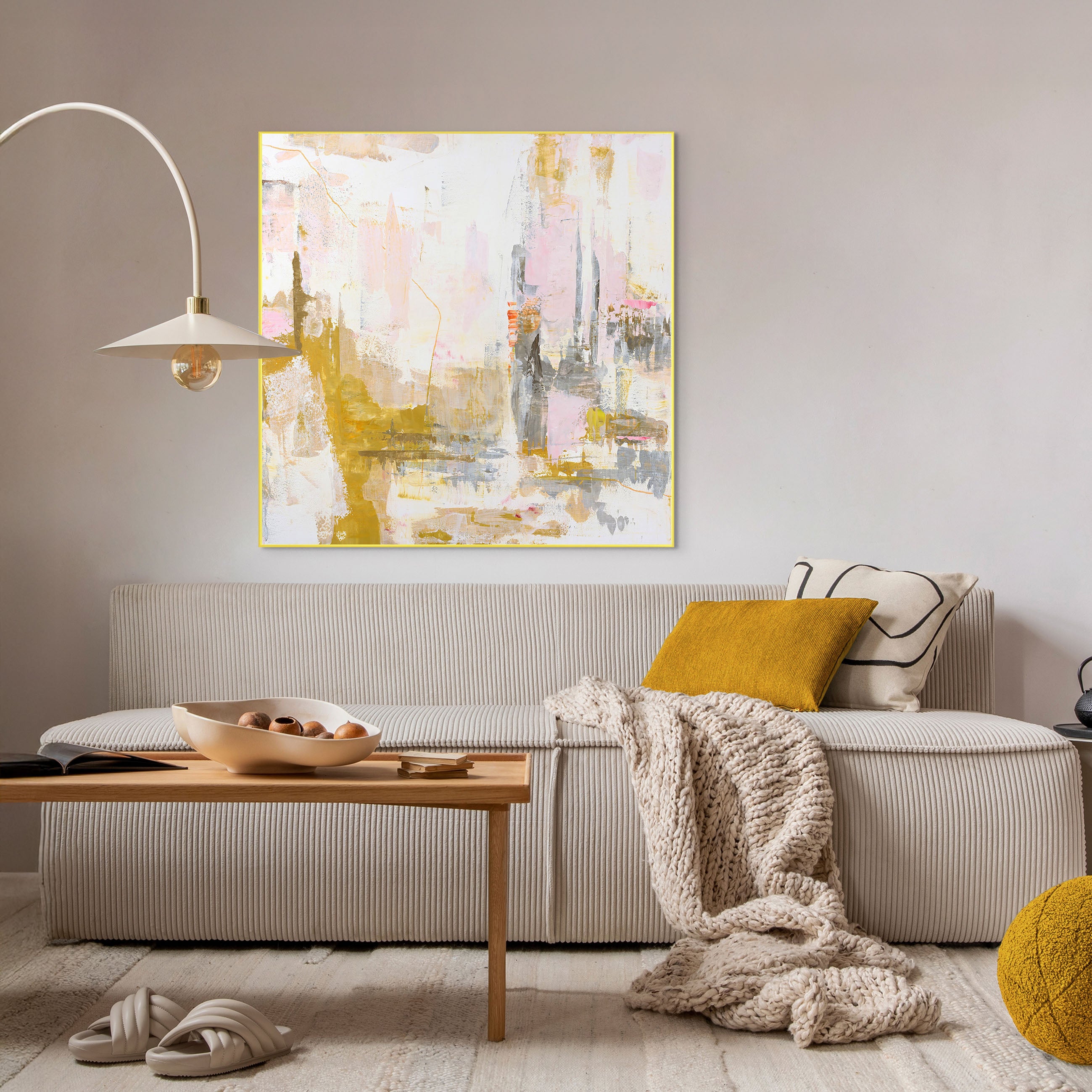 New age yellow 1 | Maleri & kunsttryk Maleri & kunsttryk ART COPENHAGEN 100x100 Akrylramme