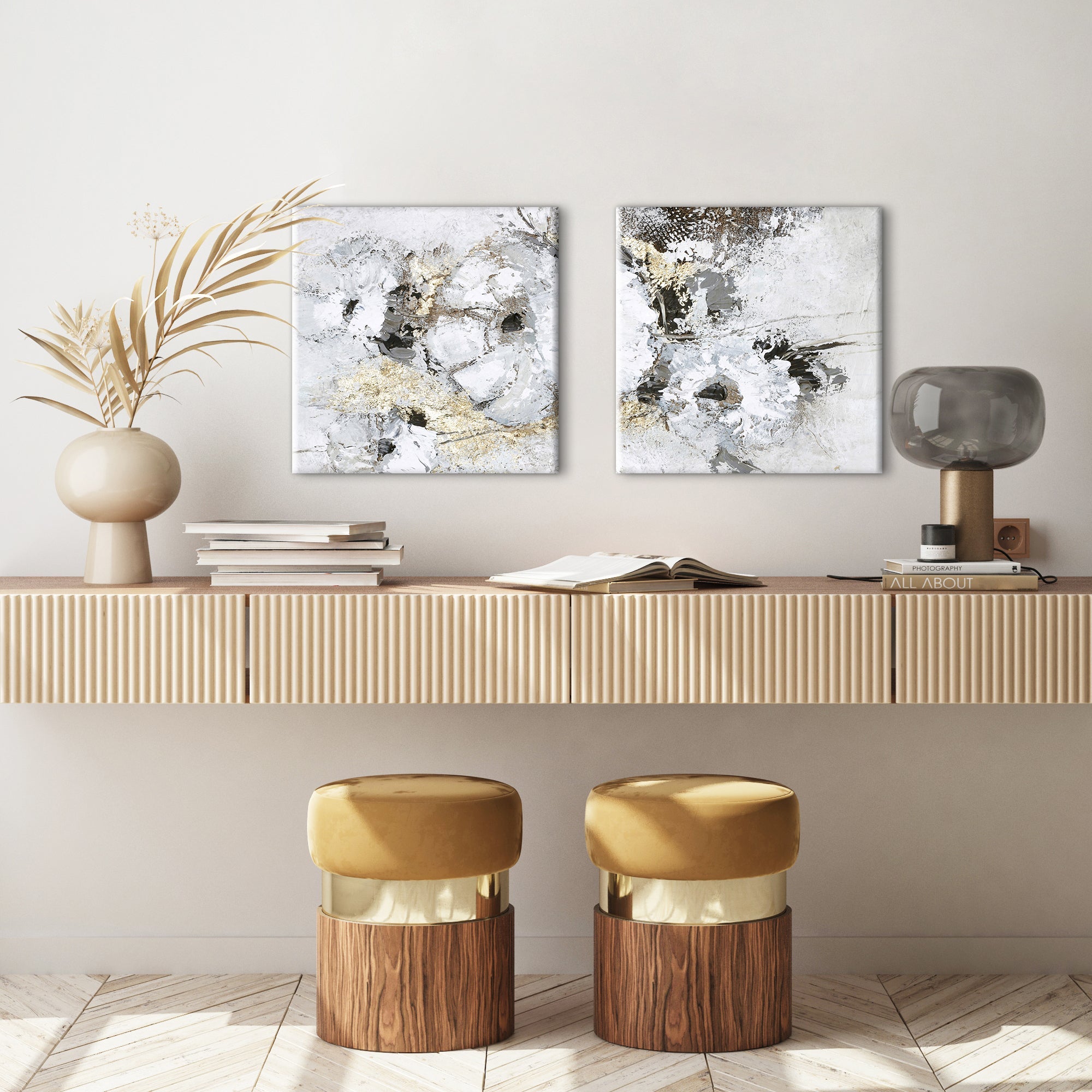 Golden Floral / 40x40 cm | KAMPAGNE MALERI Kampagne Maleri ART COPENHAGEN