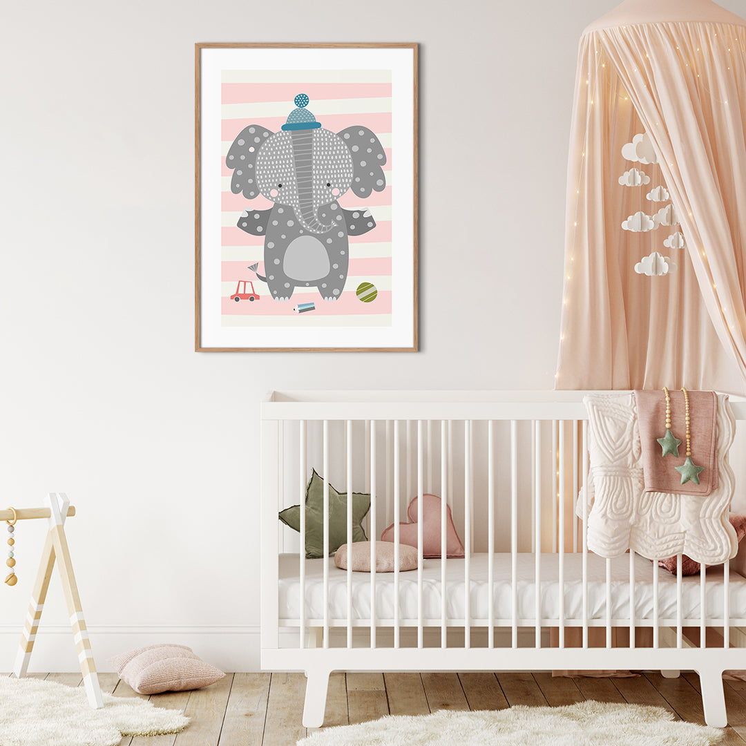 Happy Elephant | INDRAMMET BILLEDE Indrammet billede MF 30x40 Egeramme