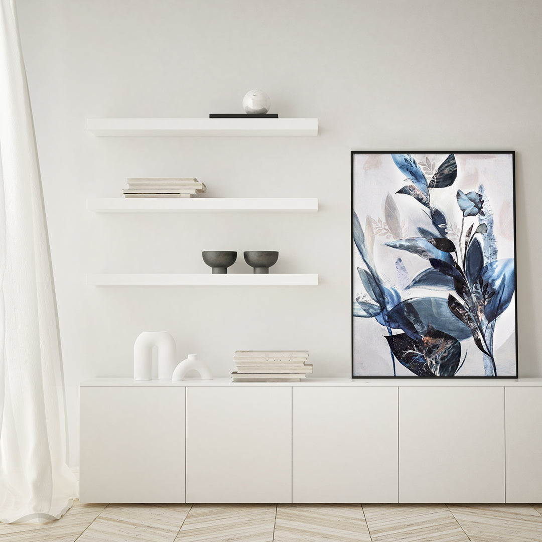 Blue Leaves | INDRAMMET BILLEDE Indrammet billede MF 30x40 Sort