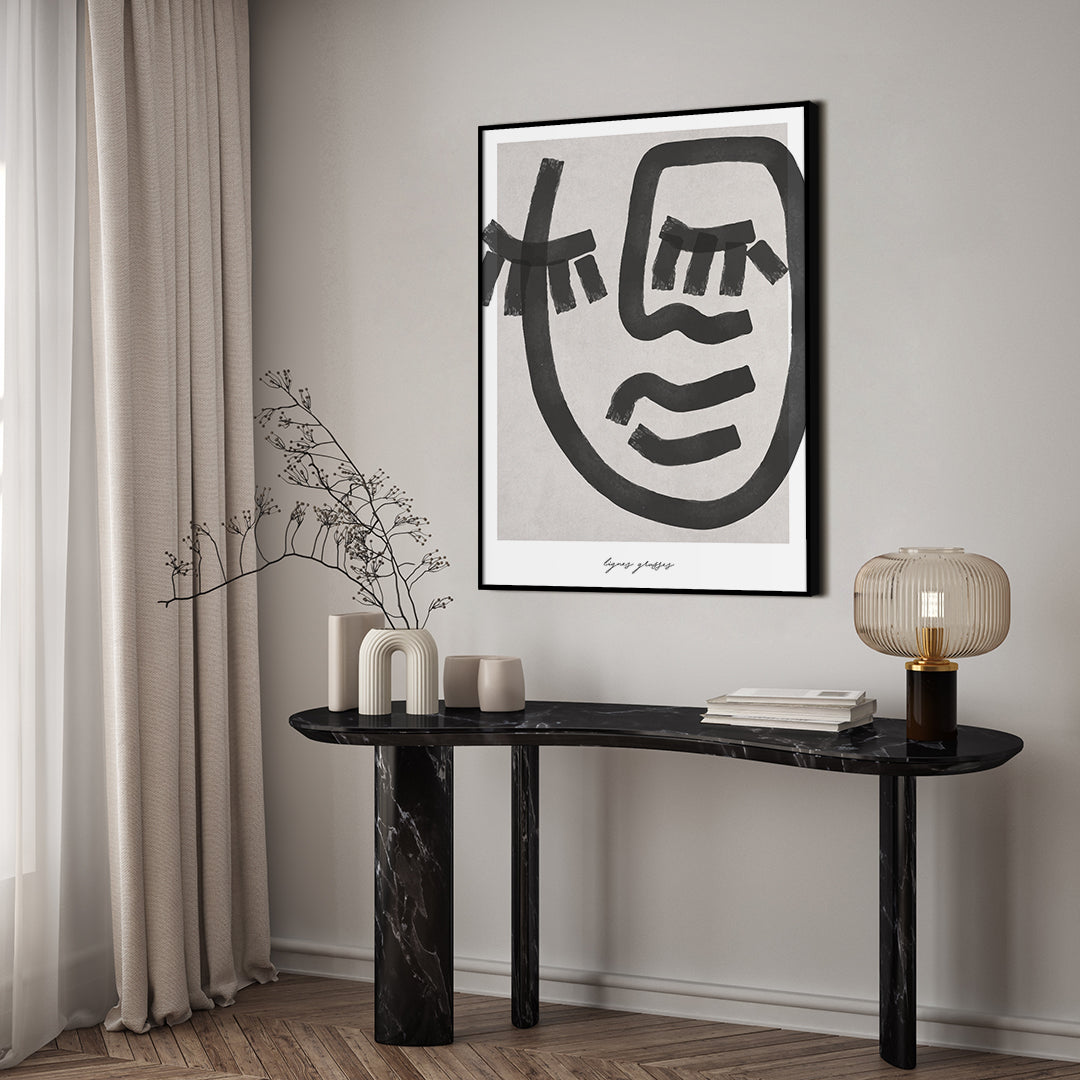 Lignes grasses 1 | INDRAMMET BILLEDE Indrammet billede MF 30x40 Egeramme