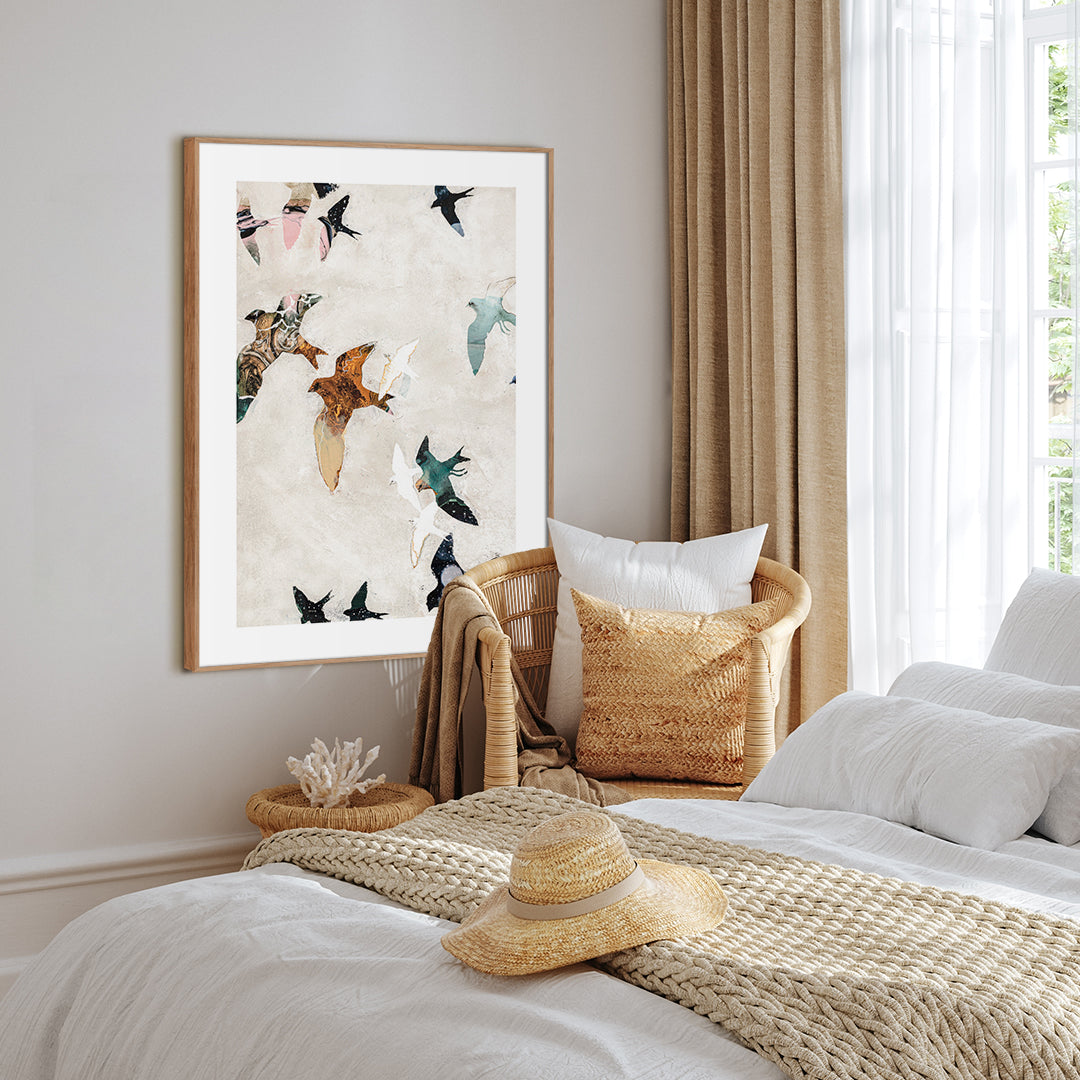 Abstract Birds 1 | INDRAMMET BILLEDE Indrammet billede MF 30x40 Egeramme