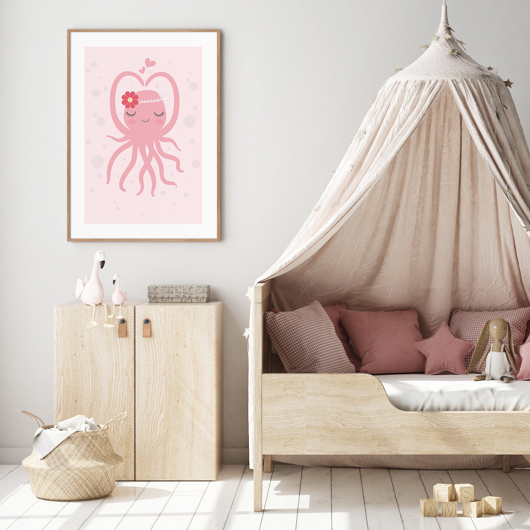 Oktopus | INDRAMMET BILLEDE Indrammet billede MF 30x40 Egeramme