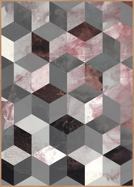 Cubes rose | INDRAMMET BILLEDE Indrammet billede MF 30x40 Egeramme