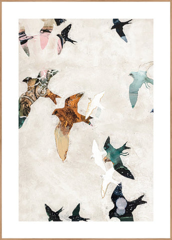 Abstract Birds 1 | INDRAMMET BILLEDE Indrammet billede MF 30x40 Egeramme