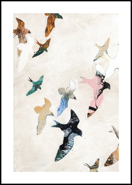 Abstract Birds 2 | INDRAMMET BILLEDE Indrammet billede MF 30x40 Sort
