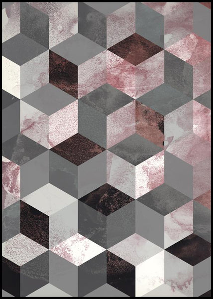 Cubes rose | INDRAMMET BILLEDE Indrammet billede MF 30x40 Sort
