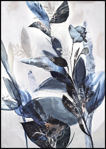 Blue Leaves | INDRAMMET BILLEDE Indrammet billede MF 30x40 Sort