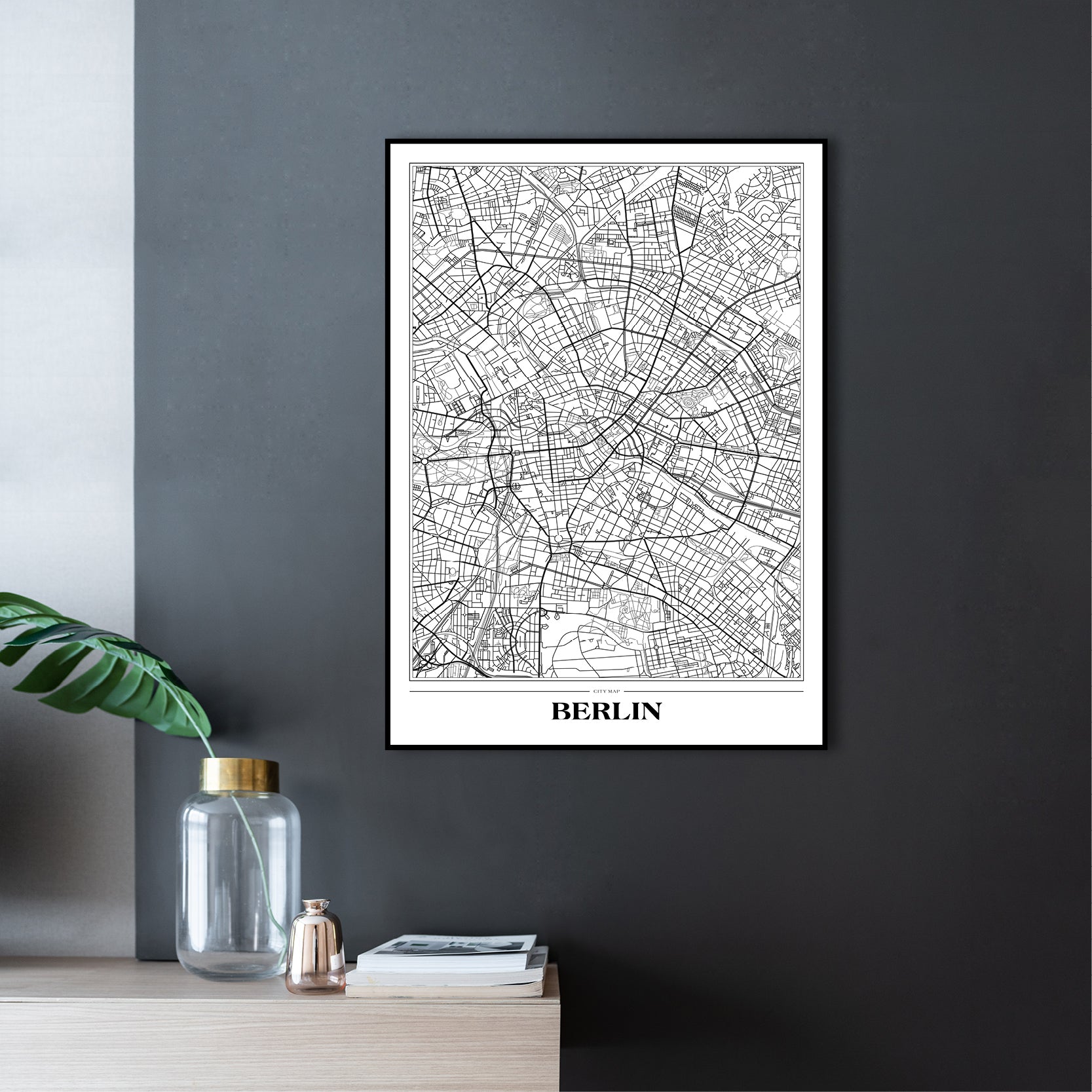 Map Berlin white | INDRAMMET BILLEDE Indrammet billede MF 30x40 Sort