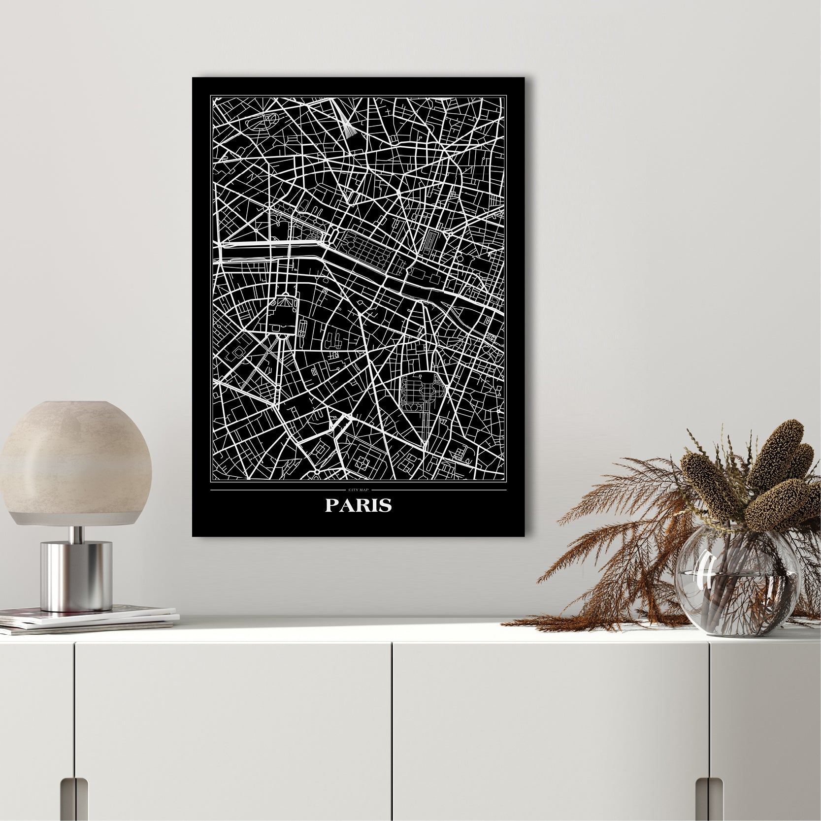 Map Paris Black | INDRAMMET BILLEDE Indrammet billede MF 30x40 Sort