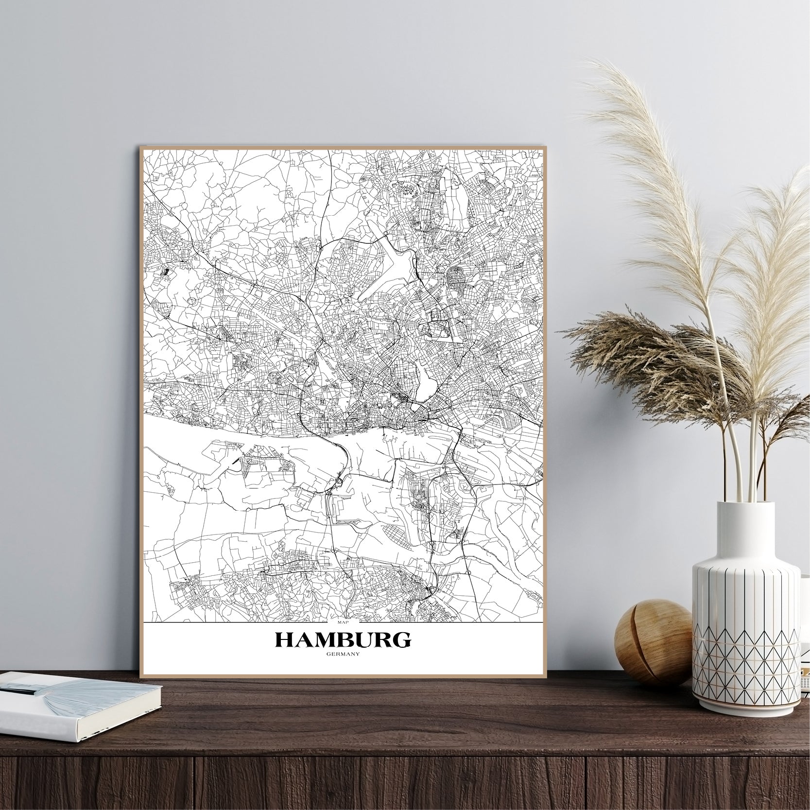 Map Hamburg | INDRAMMET BILLEDE Indrammet billede MF 30x40 Sort