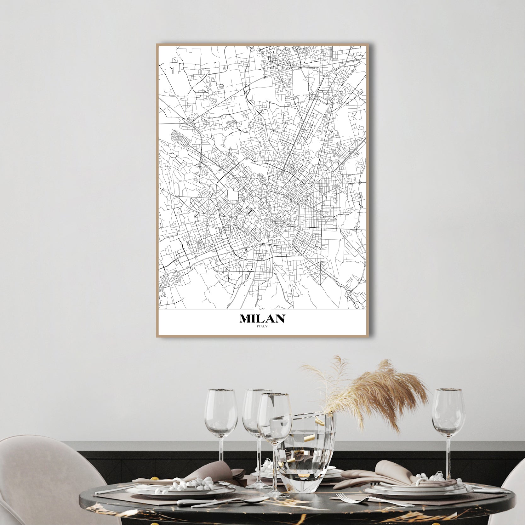 Map Milan | INDRAMMET BILLEDE Indrammet billede MF 30x40 Sort