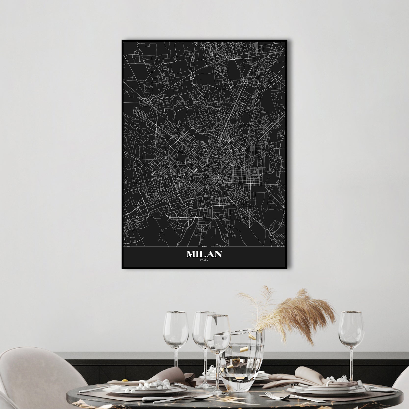 Map Milan black | INDRAMMET BILLEDE Indrammet billede MF 30x40 Sort