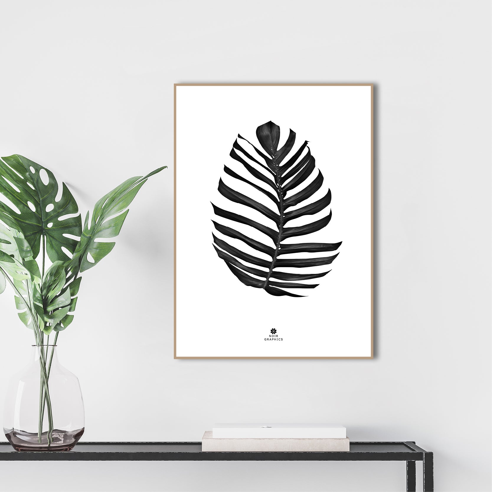 Jungle Leaf black | INDRAMMET BILLEDE Indrammet billede MF 30x40 Sort