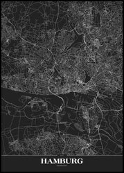 Map Hamburg black | INDRAMMET BILLEDE Indrammet billede MF 30x40 Sort