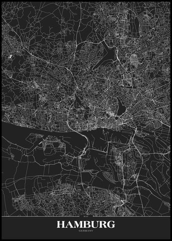 Map Hamburg black | INDRAMMET BILLEDE Indrammet billede MF 30x40 Sort