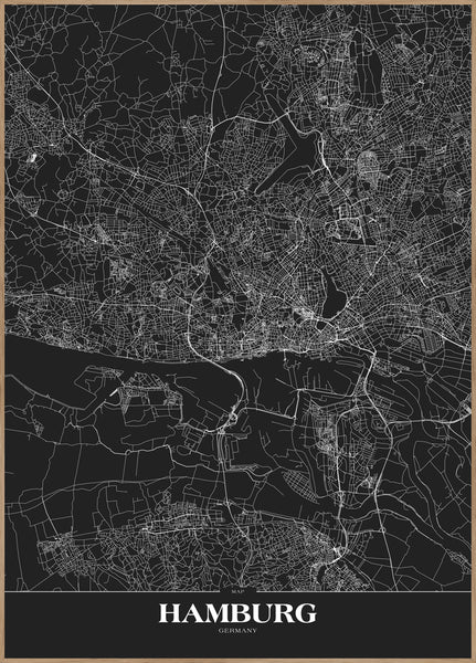 Map Hamburg black | INDRAMMET BILLEDE Indrammet billede MF 30x40 Egeramme