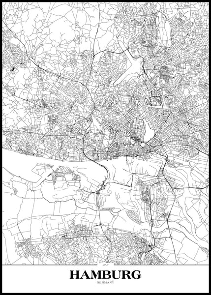Map Hamburg | INDRAMMET BILLEDE Indrammet billede MF 30x40 Sort