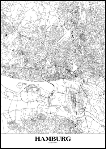 Map Hamburg | INDRAMMET BILLEDE Indrammet billede MF 30x40 Sort