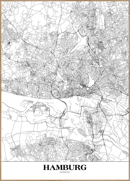 Map Hamburg | INDRAMMET BILLEDE Indrammet billede MF 30x40 Egeramme