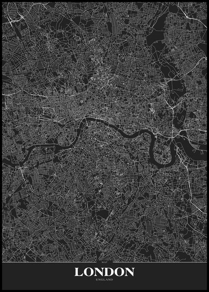 Map London black | INDRAMMET BILLEDE Indrammet billede MF 30x40 Sort