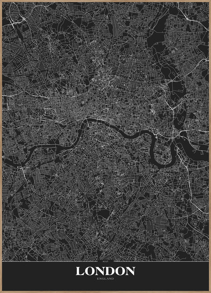 Map London black | INDRAMMET BILLEDE Indrammet billede MF 30x40 Egeramme
