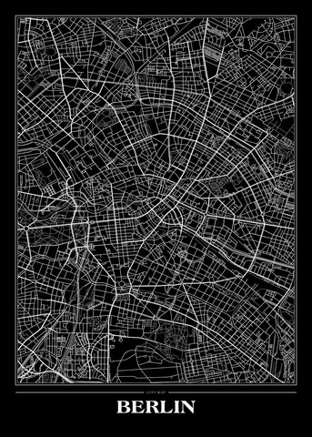 Map Berlin black | INDRAMMET BILLEDE Indrammet billede MF 30x40 Sort