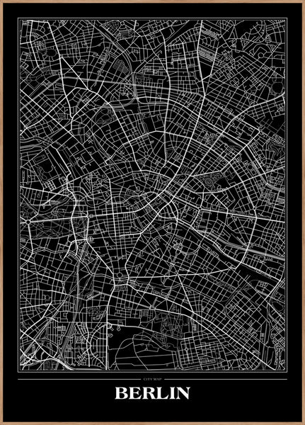 Map Berlin black | INDRAMMET BILLEDE Indrammet billede MF 30x40 Egeramme