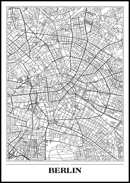 Map Berlin white | INDRAMMET BILLEDE Indrammet billede MF 30x40 Sort