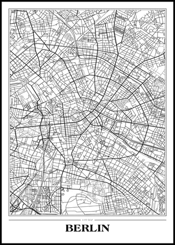 Map Berlin white | INDRAMMET BILLEDE Indrammet billede MF 30x40 Sort
