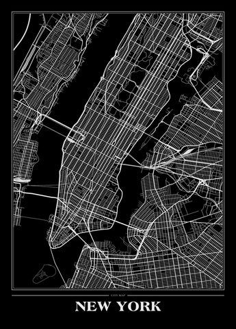 Map New York Black | INDRAMMET BILLEDE Indrammet billede MF 30x40 Sort