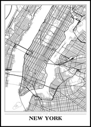 Map New York white | INDRAMMET BILLEDE Indrammet billede MF 30x40 Sort