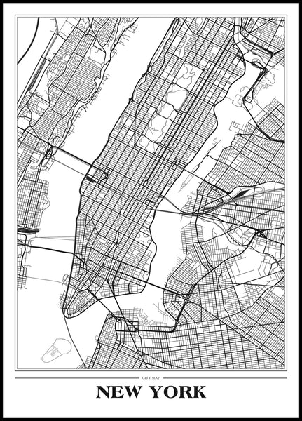 Map New York white | INDRAMMET BILLEDE Indrammet billede MF 30x40 Sort