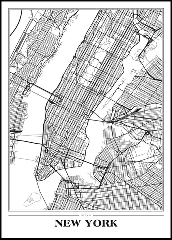 Map New York white | INDRAMMET BILLEDE Indrammet billede MF 30x40 Sort