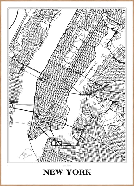 Map New York white | INDRAMMET BILLEDE Indrammet billede MF 30x40 Egeramme