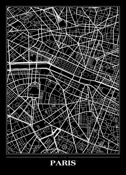 Map Paris Black | INDRAMMET BILLEDE Indrammet billede MF 30x40 Sort