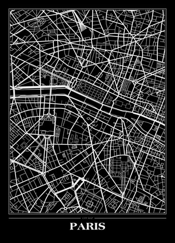 Map Paris Black | INDRAMMET BILLEDE Indrammet billede MF 30x40 Sort