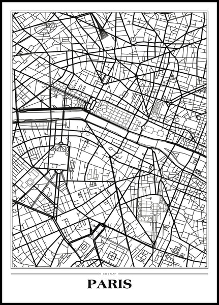Map Paris white | INDRAMMET BILLEDE Indrammet billede MF 30x40 Sort