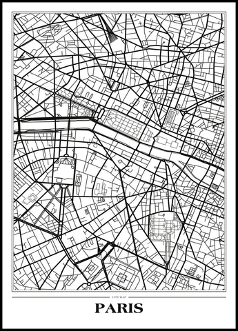 Map Paris white | INDRAMMET BILLEDE Indrammet billede MF 30x40 Sort