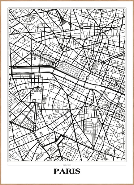 Map Paris white | INDRAMMET BILLEDE Indrammet billede MF 30x40 Egeramme