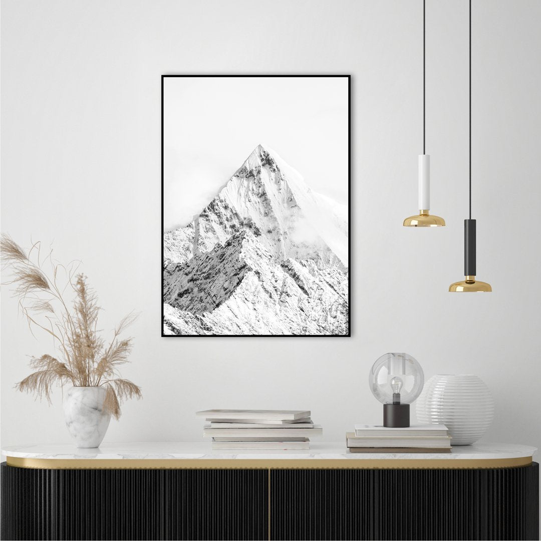 Mountain top white | INDRAMMET BILLEDE Indrammet billede MF 30x40 Sort
