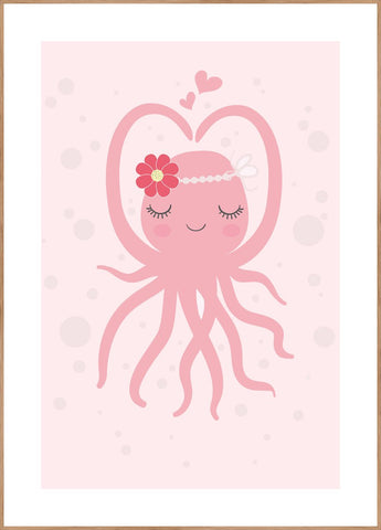 Oktopus | INDRAMMET BILLEDE Indrammet billede MF 30x40 Egeramme