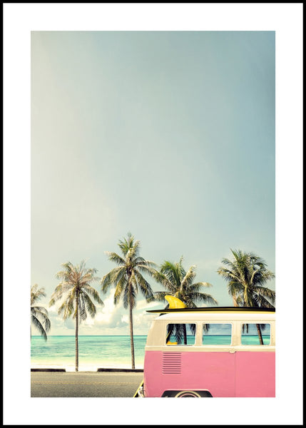 Surf Bus pink | INDRAMMET BILLEDE Indrammet billede MF 30x40 Sort