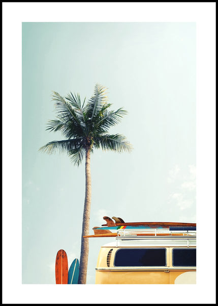 Surf Bus yellow | INDRAMMET BILLEDE Indrammet billede MF 30x40 Sort